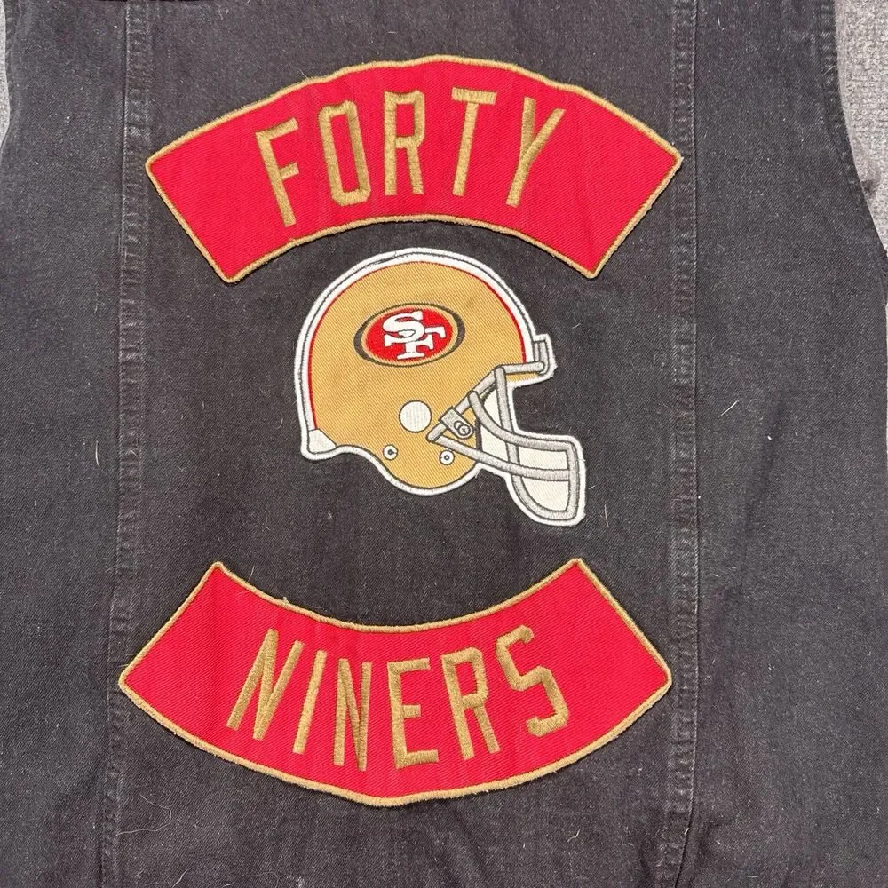 Vintage G-III Carl Banks NFL San Francisco 49ers Distressed Denim Vest Jacket M